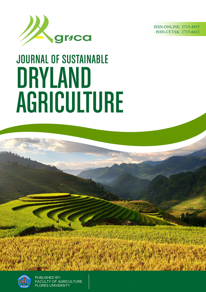 Agrica: Journal of Sustainable Dryland Agriculture is a journal that presents a platform for sharing knowledge in science and technology related to Sustainable Dryland Agriculture. Its studies are agronomy, pest and plant diseases, soil science, agricultural conservation and ecology, organic farming, agrobiodiversity, agrotourism, permaculture covering the economic aspects of dryland sustainable agricul­ture (agribusiness, agricultural socio-economic, agroindustry), agricultural diversification, land and water conservation, agricultural climate, food security, animal welfare concept, mechanization, science and food technology in a dryland environment.          